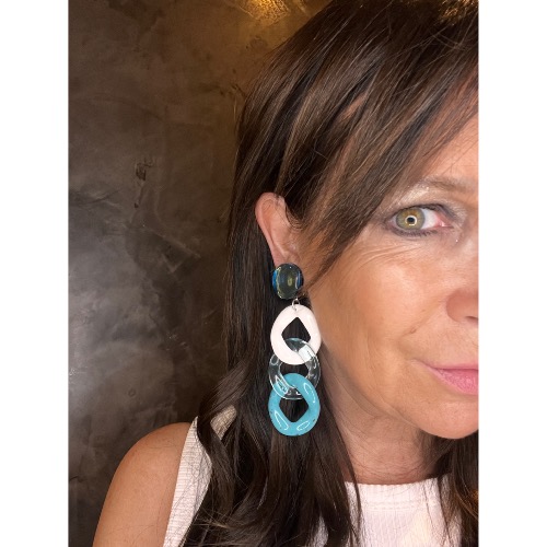 Boucles Oreilles maillons turquoise blanc 
