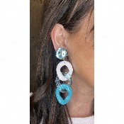 Boucles Oreilles maillons turquoise blanc 