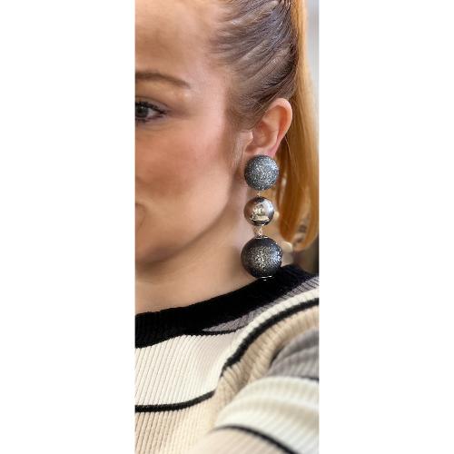 Boucles Oreilles pailleté gris et argent