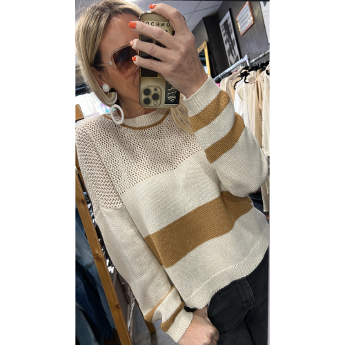 Pull ajouré beige et camel Alicia