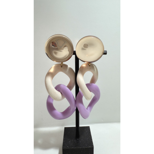 Boucles Oreilles maillons lilas et beige 
