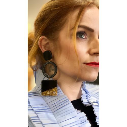 Boucles Oreilles noir et feuilles or