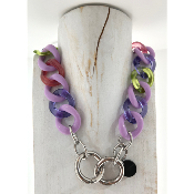Collier maillons anse de sac violet et vert