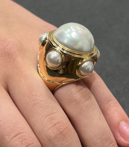 Bague doré et perle 