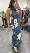 Robe longue fluide bicolore indigo M2371A MR