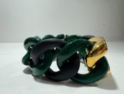 Bracelet maillons à enfiler vert foncé noir mat et doré