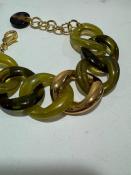 Bracelet maillons à crochet kaki et doré
