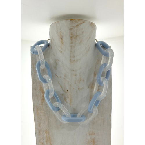 Collier maillons bleu et translucide 