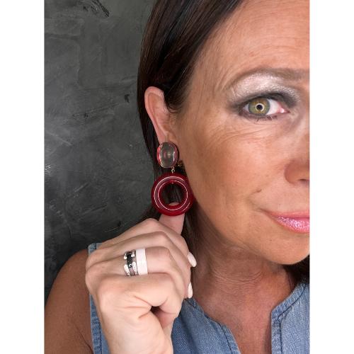 Boucles Oreilles donut rouge transparent 