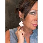 Boucles Oreilles lune et soleil blanc métal argent 1.b