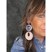 Boucles Oreilles  givré rose et miroir parme