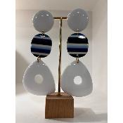 Boucles Oreilles Océane marine et blanc