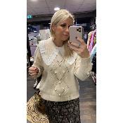 PULL CLAUDINE BEIGE LARGE COL BRODERIE