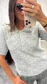 Pull manches courtes à strass gris 054-260010 BSB