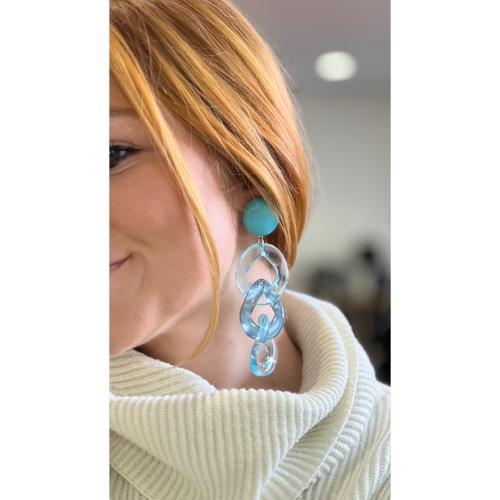 Boucles Oreilles maillons bleu ciel