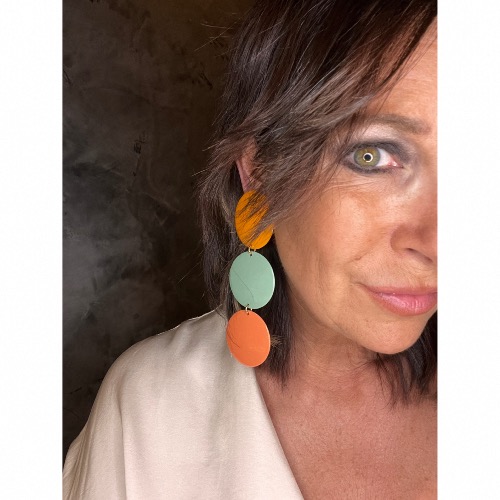 Boucles Oreilles orange vert corail 
