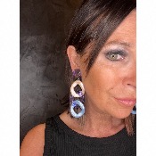 Boucles Oreilles maillons bleu violet blanc miroir 