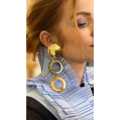 Boucles Oreilles doré et pailleté doré