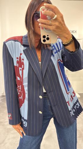 Veste Blazer plissé bleu M6291G MR