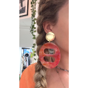 Boucles Oreilles orange rouge doré 