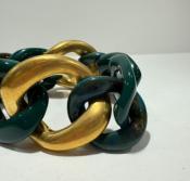 Bracelet maillons à enfiler kaki vert et doré mat