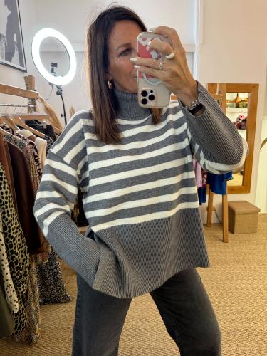 Pull col roulé à rayures gris 52365199 MM