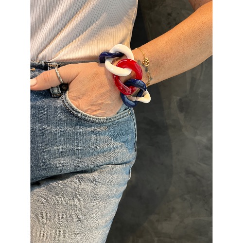 Bracelet maillons à crochet bleu blanc rouge 