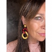 Boucles Oreilles maillons rouge doré 