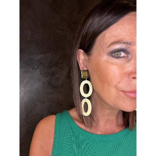 Boucles Oreilles vert amande miroir vert 
