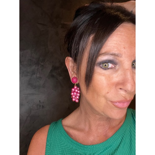 Boucles Oreilles grappe rose 