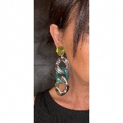 Boucles Oreilles maillons vert transparent argent 