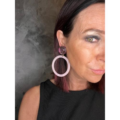 Boucles Oreilles créole rose miroir