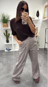 Pantalon beige  petits carreaux bordeaux M8419P MR