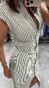 Robe imprimé ligne tennis bleu marine et blanc 053-211802 