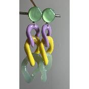 Boucles Oreilles maillons jaune vert violet