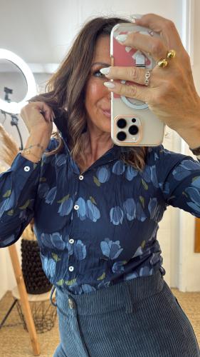Chemise froissée à motif bleu WWV084 NT