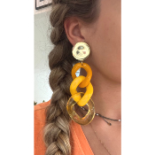 Boucles Oreilles maillons jaune orange miroir 