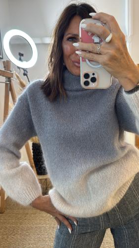 Pull col roulé gris et blanc MRK635 MR