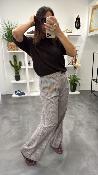 Pantalon beige à petits carreaux bordeaux M8419P MR