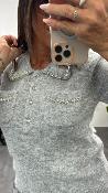 Pull manches courtes à strass gris 054-260010 BSB