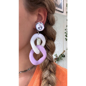 Boucles Oreilles maillons lilas et blanc miroir 