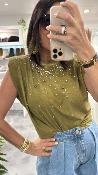 T-shirt à strass olive M37F0252 SOUVENIR