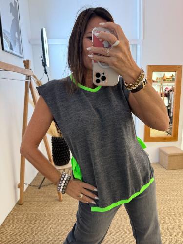 Pull débardeur gris anthracite avec lien vert fluo M88052004 IMPERIAL