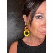 Boucles Oreilles maillons orange vert miroir