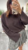 Pull col rond + cache cou amovible chocolat 054-260004 BSB