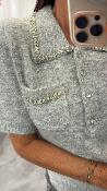 Pull manches courtes à strass gris 054-260010 BSB