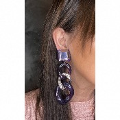 Boucles Oreilles maillons violet argent miroir