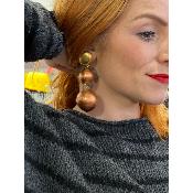 Boucles Oreilles  perles orange bronze