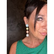 Boucles Oreilles perles bleu rose jaune pastel