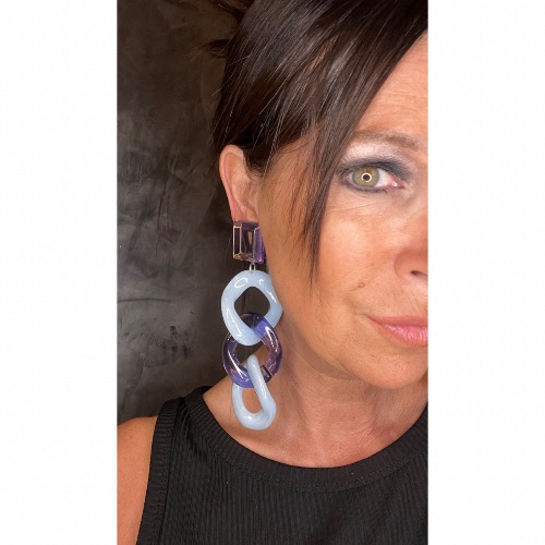 Boucles Oreilles maillons bleu violet miroir 